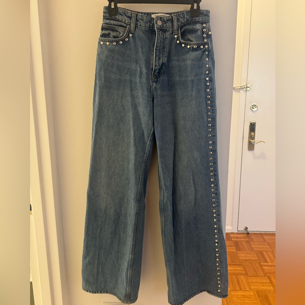 Reformation Carly High Rise Slouchy Jeans with Stud Accents 25